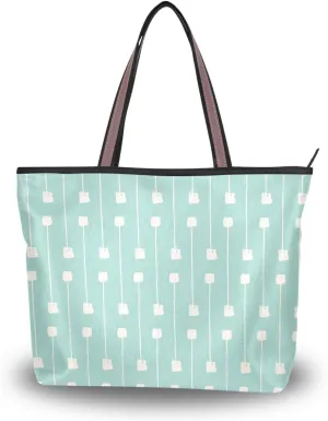 Tote Bags Reusable Water Resistant Grocery With Top Zipper Closure Shoulder Bag 2 Sizes Pattern 1