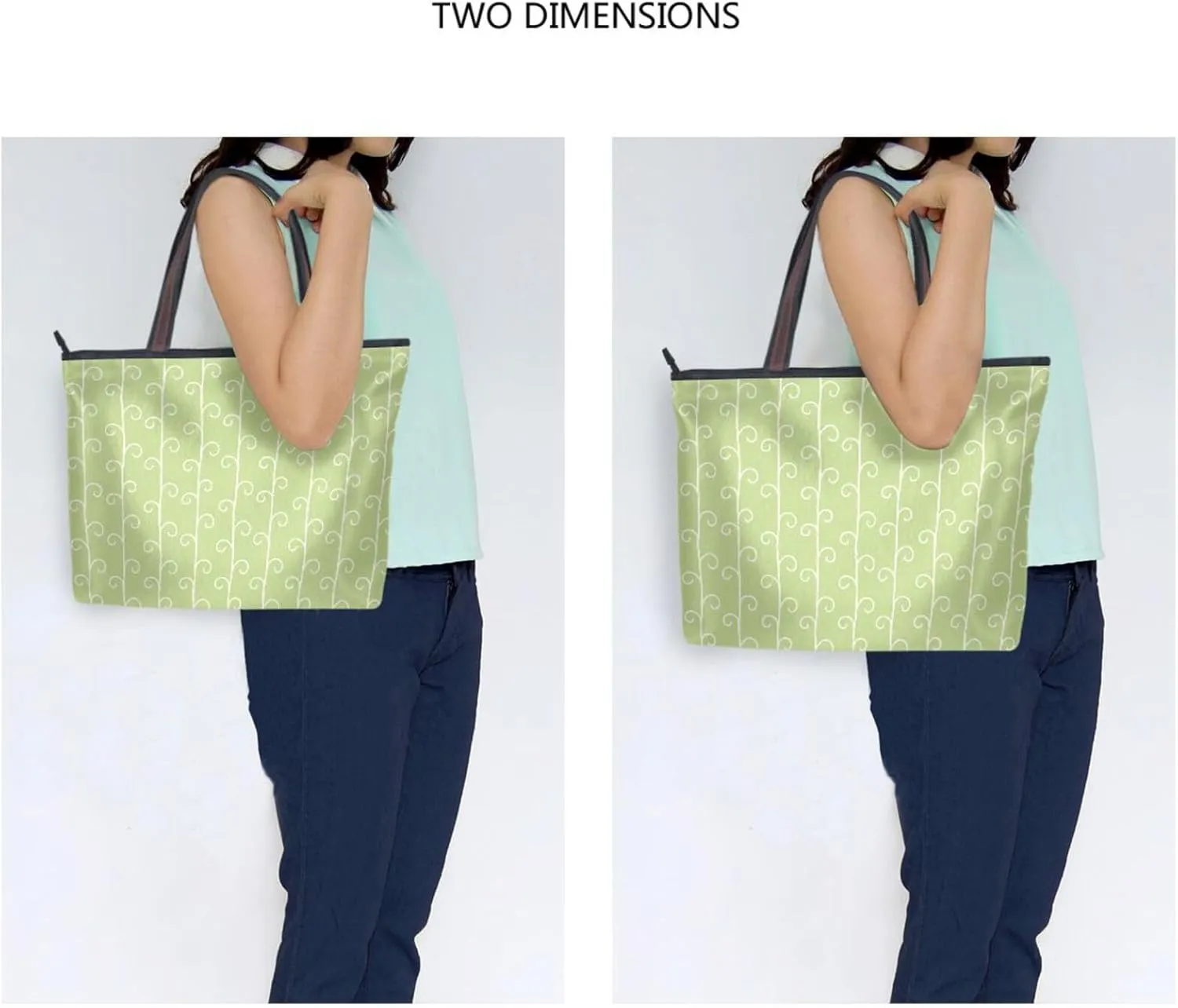 Tote Bags Reusable Water Resistant Grocery With Top Zipper Closure Shoulder Bag 2 Sizes Pattern 1
