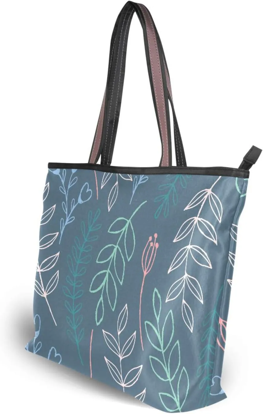 Tote Bags Reusable Water Resistant Grocery With Top Zipper Closure Shoulder Bag 2 Sizes Pattern 1