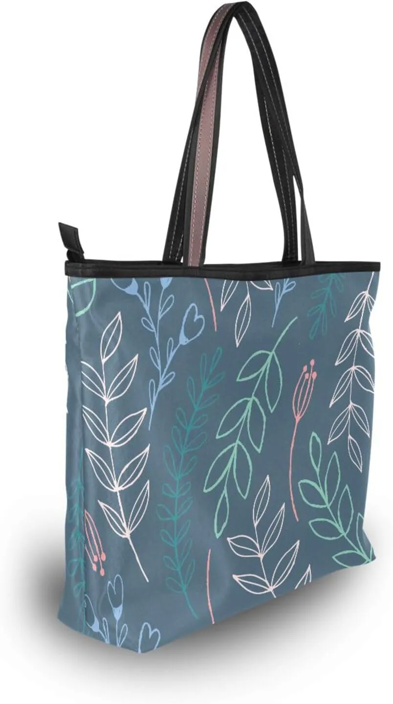 Tote Bags Reusable Water Resistant Grocery With Top Zipper Closure Shoulder Bag 2 Sizes Pattern 1