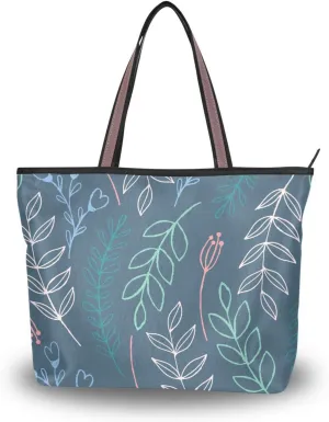 Tote Bags Reusable Water Resistant Grocery With Top Zipper Closure Shoulder Bag 2 Sizes Pattern 1