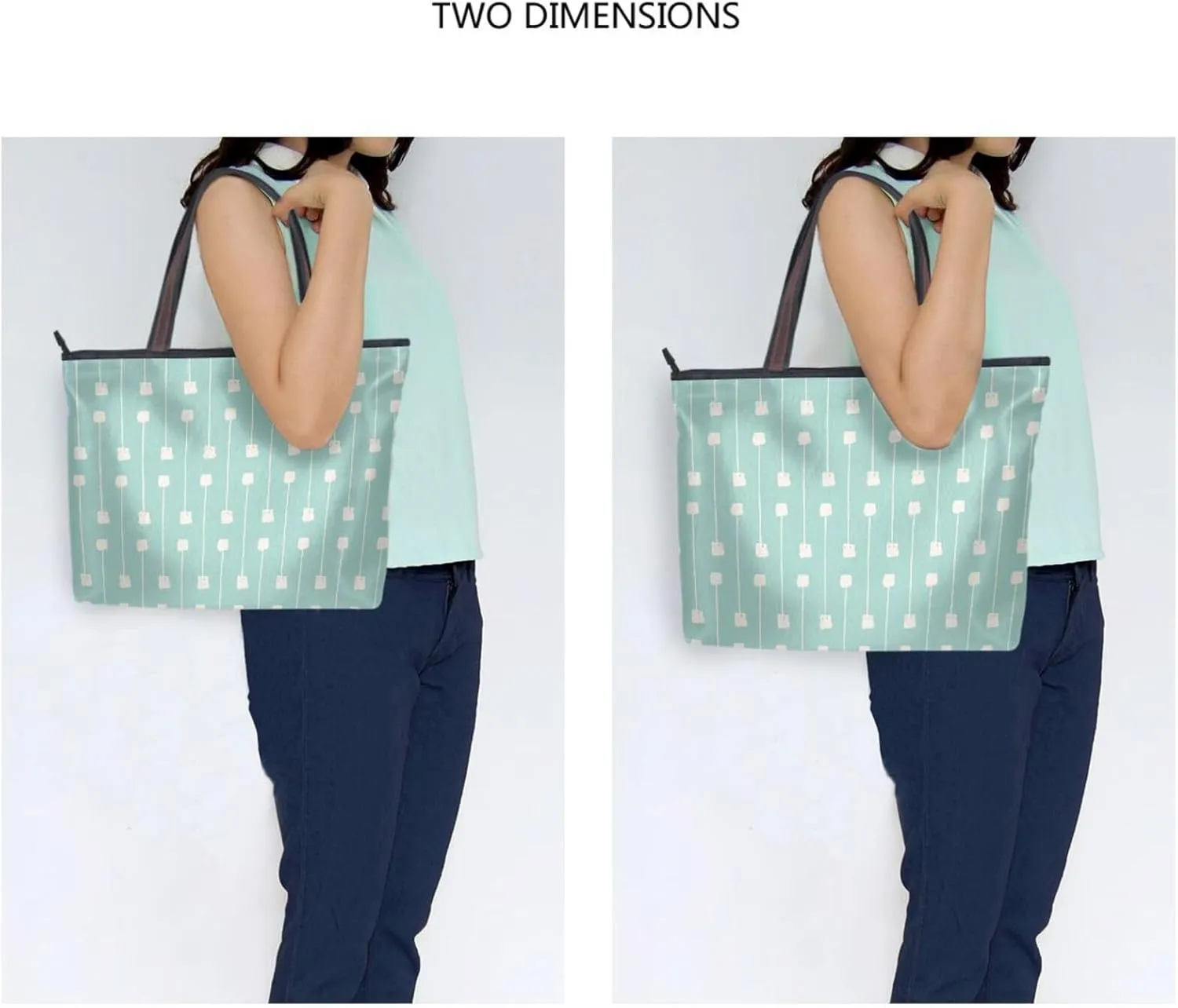 Tote Bags Reusable Water Resistant Grocery With Top Zipper Closure Shoulder Bag 2 Sizes Pattern 1