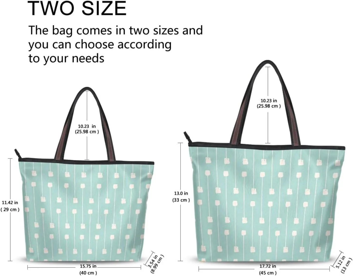 Tote Bags Reusable Water Resistant Grocery With Top Zipper Closure Shoulder Bag 2 Sizes Pattern 1