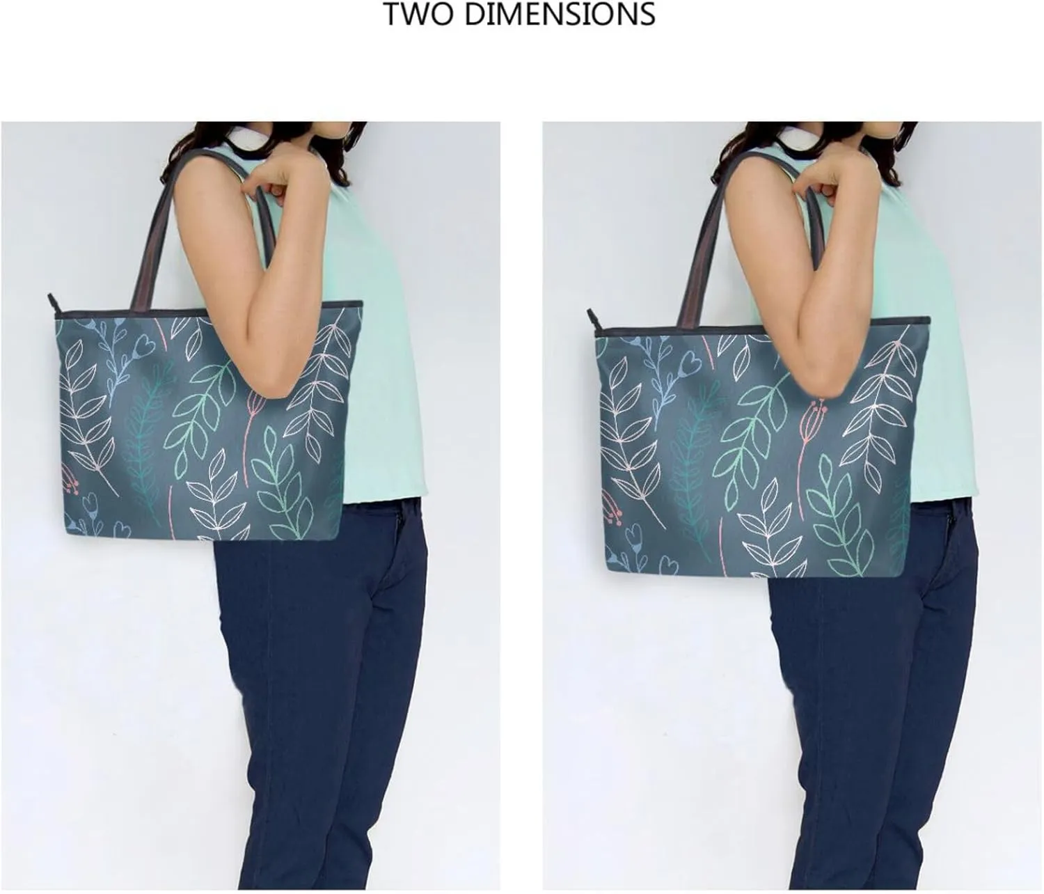 Tote Bags Reusable Water Resistant Grocery With Top Zipper Closure Shoulder Bag 2 Sizes Pattern 1