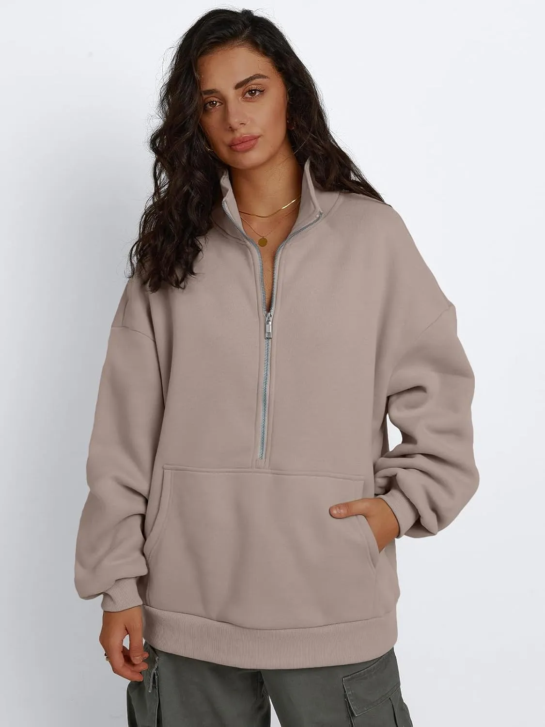 Trendy Queen Womens Half Zip Oversized Sweatshirts Casual Pullover Long Sleeve Shirts Fall Fashion 2024 Winter Clothes