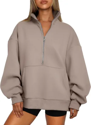 Trendy Queen Womens Half Zip Oversized Sweatshirts Casual Pullover Long Sleeve Shirts Fall Fashion 2024 Winter Clothes
