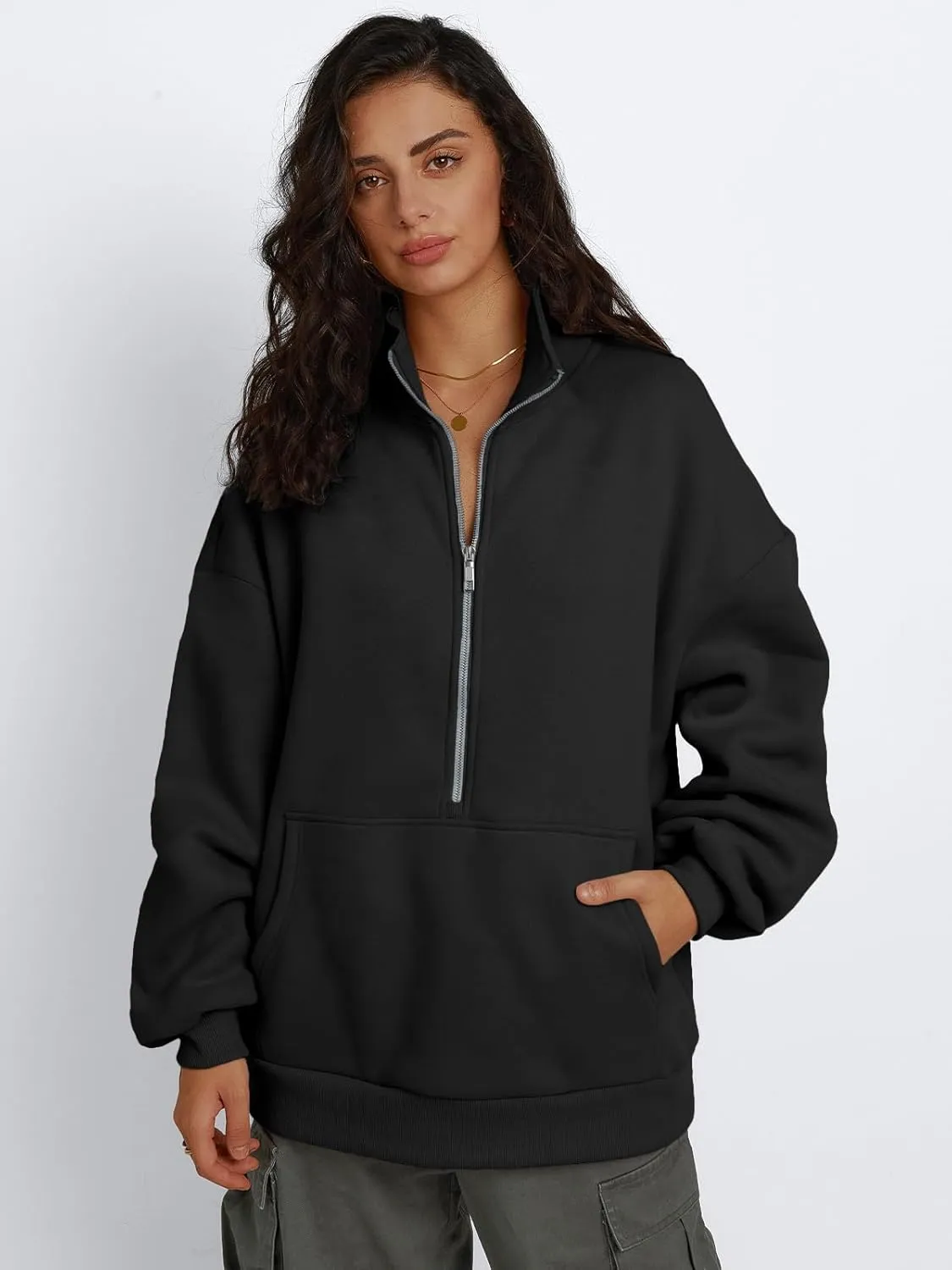 Trendy Queen Womens Half Zip Oversized Sweatshirts Casual Pullover Long Sleeve Shirts Fall Fashion 2024 Winter Clothes