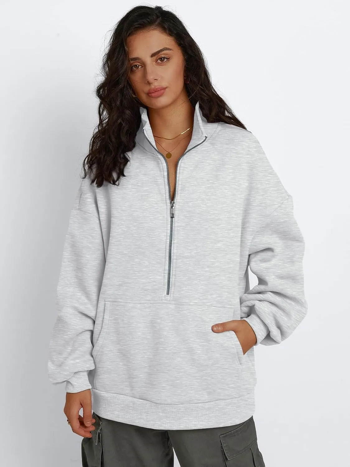 Trendy Queen Womens Half Zip Oversized Sweatshirts Casual Pullover Long Sleeve Shirts Fall Fashion 2024 Winter Clothes