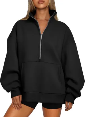 Trendy Queen Womens Half Zip Oversized Sweatshirts Casual Pullover Long Sleeve Shirts Fall Fashion 2024 Winter Clothes