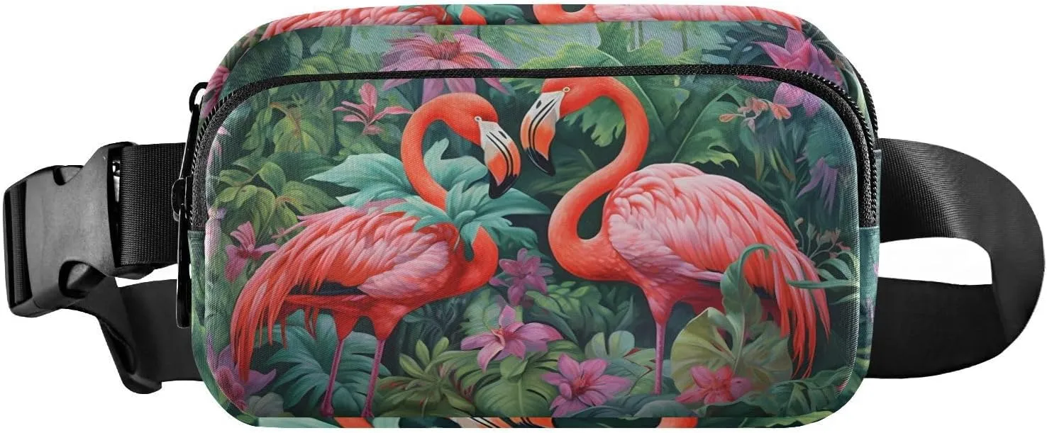 Tropical Flamingo Fanny Pack for Travel Hiking Water Resistant Waist Pack Sling Bag Purse for Women Men