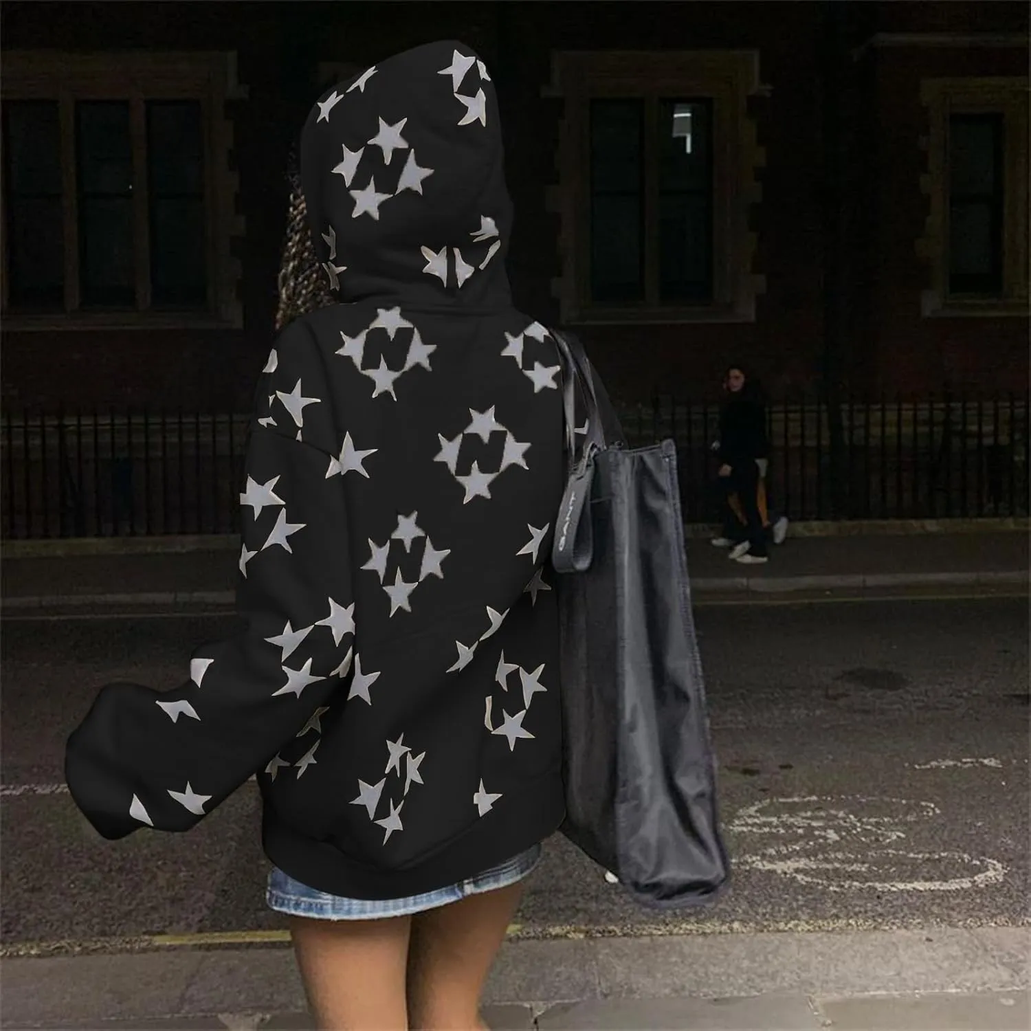 Tuislay Women Star Graphic Zip Up Hoodies Y2k for Teen Girls Oversized Streetwear E-Girl 90s Baggy Grunge Sweatshirt Jacket