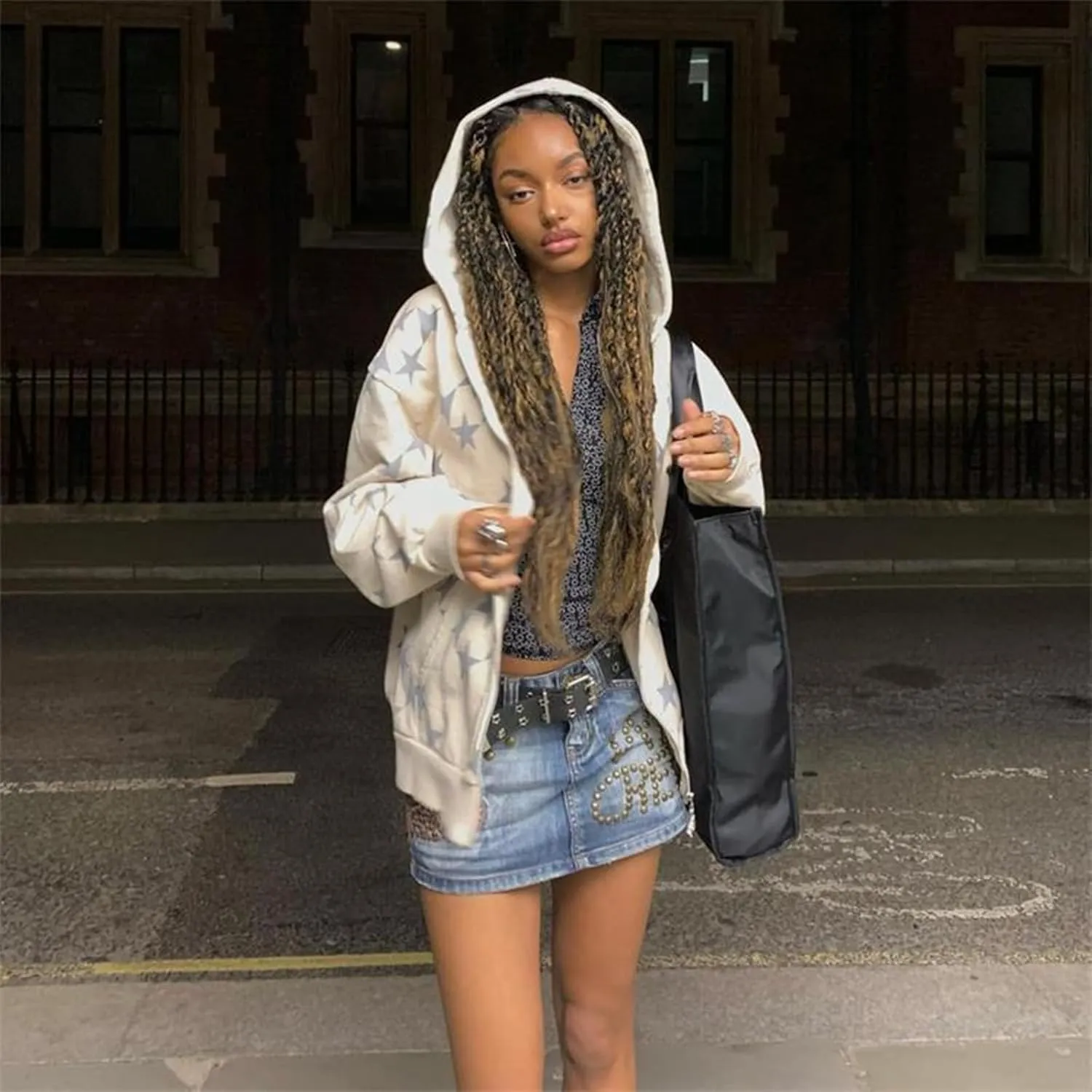 Tuislay Women Star Graphic Zip Up Hoodies Y2k for Teen Girls Oversized Streetwear E-Girl 90s Baggy Grunge Sweatshirt Jacket