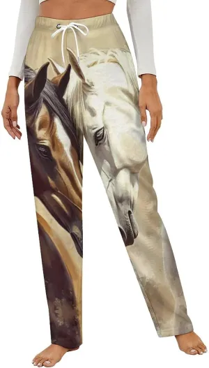 Two Horses Womens Flannel Pajama Pants Long Length Sleep Lounge Pants with Drawstring Belt Loungewear