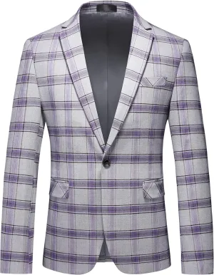 UNINUKOO Men's Blazer Plaid Sport Coat Casual Lightweight Checkered Suit Jacket Summer Jacket Men