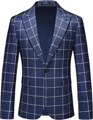 UNINUKOO Men's Blazer Plaid Sport Coat Casual Lightweight Checkered Suit Jacket Summer Jacket Men