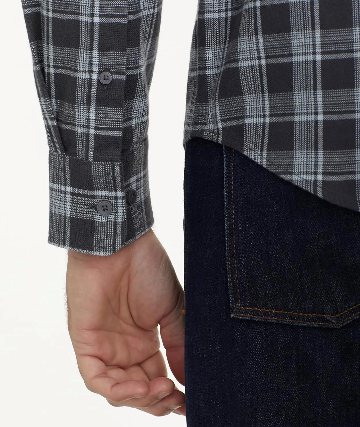 UNTUCKit Organic Cotton Plaid Flannel Shirt - Untucked Shirt for Men, Long Sleeve, Grey Plaid, Regular Fit