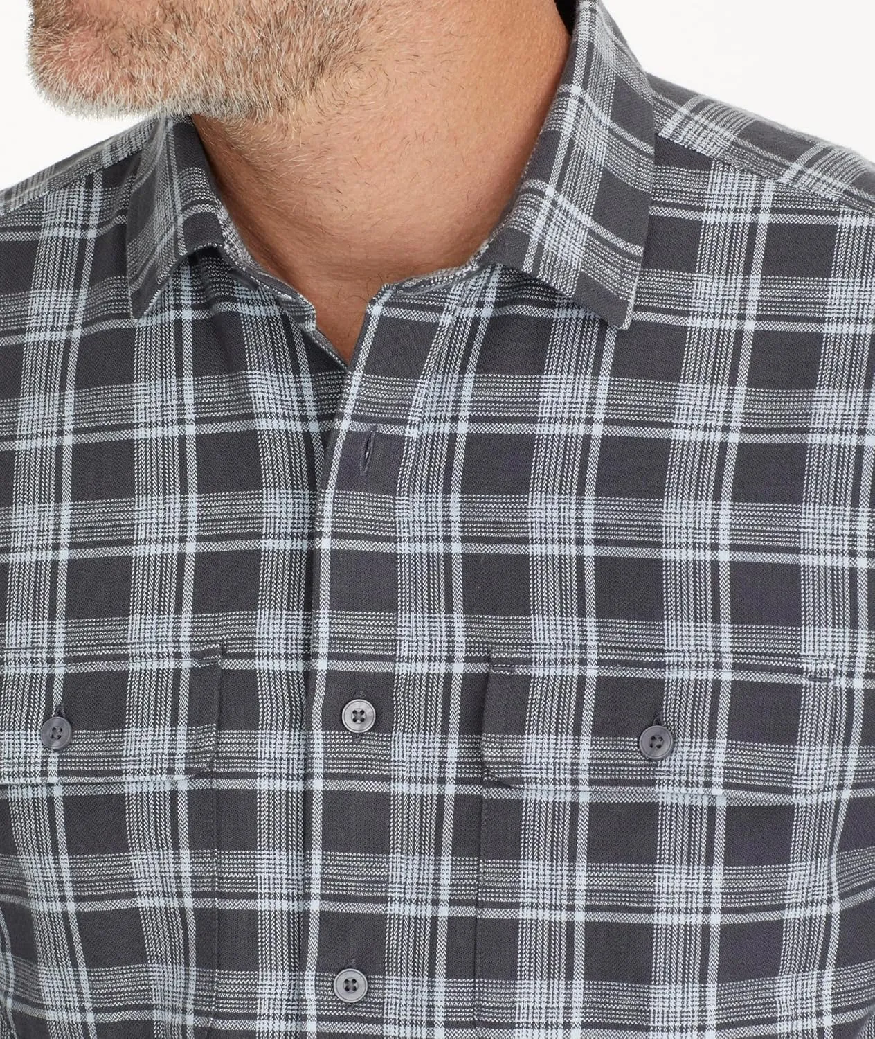 UNTUCKit Organic Cotton Plaid Flannel Shirt - Untucked Shirt for Men, Long Sleeve, Grey Plaid, Regular Fit