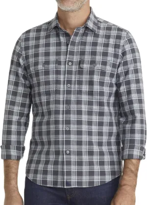 UNTUCKit Organic Cotton Plaid Flannel Shirt - Untucked Shirt for Men, Long Sleeve, Grey Plaid, Regular Fit