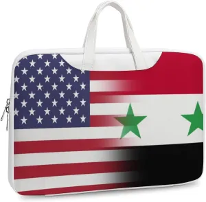 U.S.A Syria Flag Leather Bag Laptop Case Slim Water Resistant Computer Bags with Handle Briefcase for Work