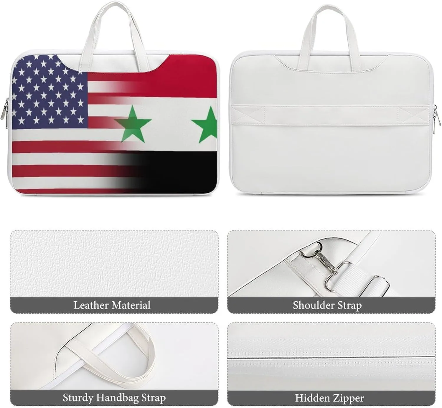 U.S.A Syria Flag Leather Bag Laptop Case Slim Water Resistant Computer Bags with Handle Briefcase for Work