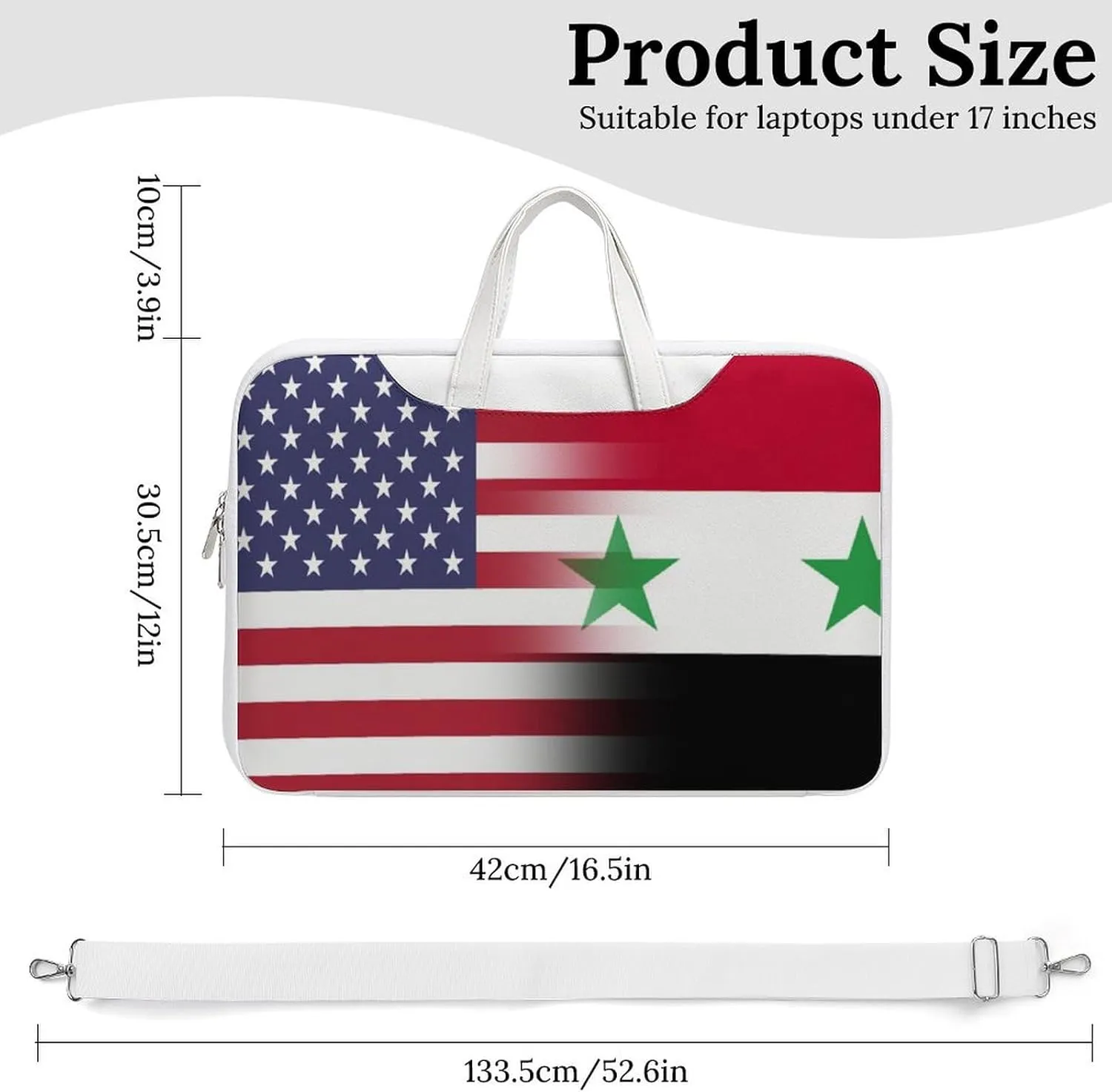 U.S.A Syria Flag Leather Bag Laptop Case Slim Water Resistant Computer Bags with Handle Briefcase for Work