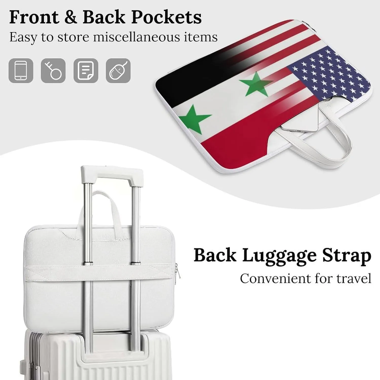 U.S.A Syria Flag Leather Bag Laptop Case Slim Water Resistant Computer Bags with Handle Briefcase for Work