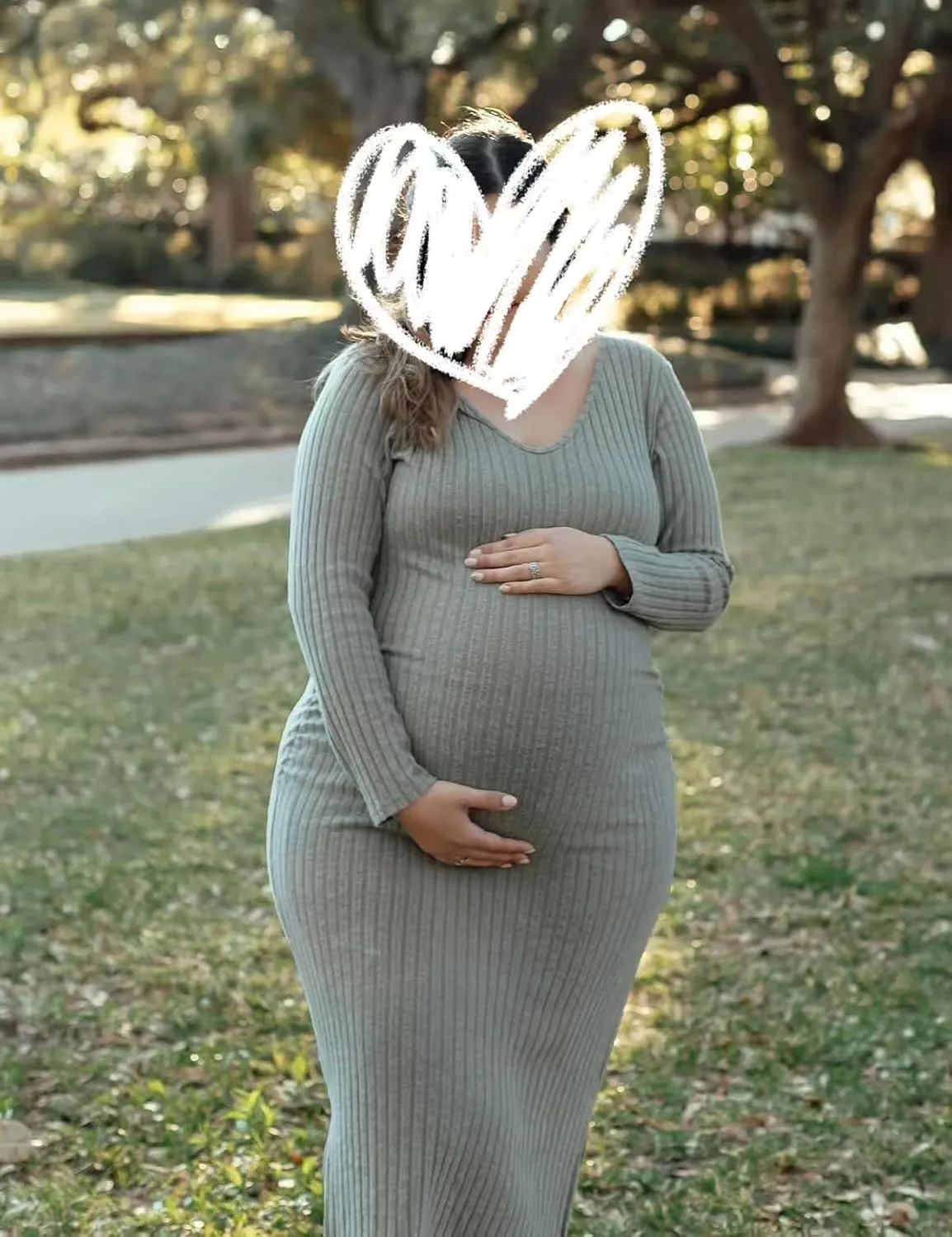 V Neck Side Ruch Knit Ribbed Maternity Bodycon DressMaternity Dress for Baby Shower