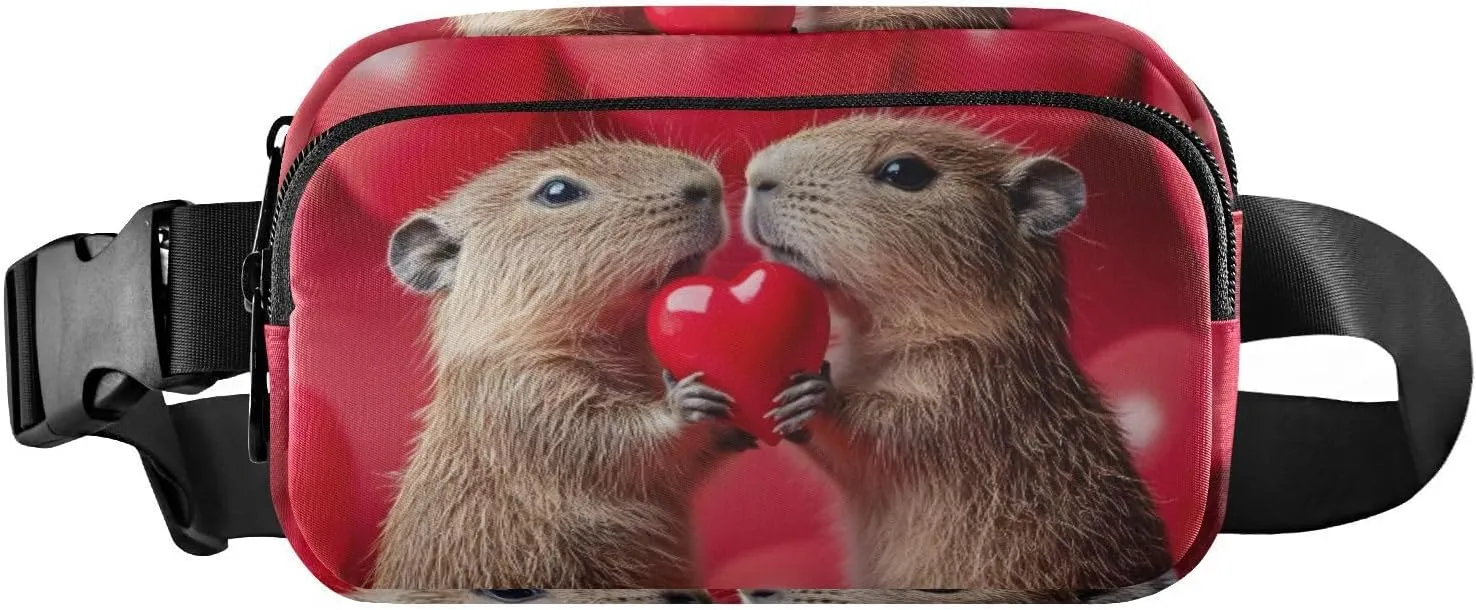 Valentine Capybara Fanny Packs for Women Men, Water Resistant Waist Pack Sling Bag Purse for Travel Hiking