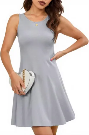 Valiamcep Womens Summer Sleeveless Beach Casual Dresses Crewneck Tank Dress Knit Sports Workout A Line Mini Dresses