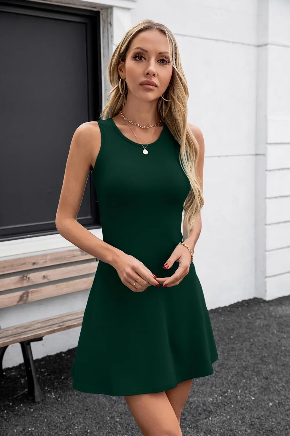Valiamcep Womens Summer Sleeveless Beach Casual Dresses Crewneck Tank Dress Knit Sports Workout A Line Mini Dresses