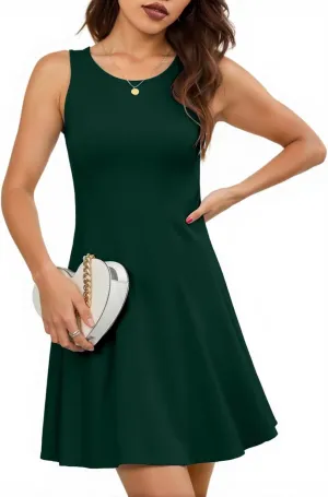 Valiamcep Womens Summer Sleeveless Beach Casual Dresses Crewneck Tank Dress Knit Sports Workout A Line Mini Dresses