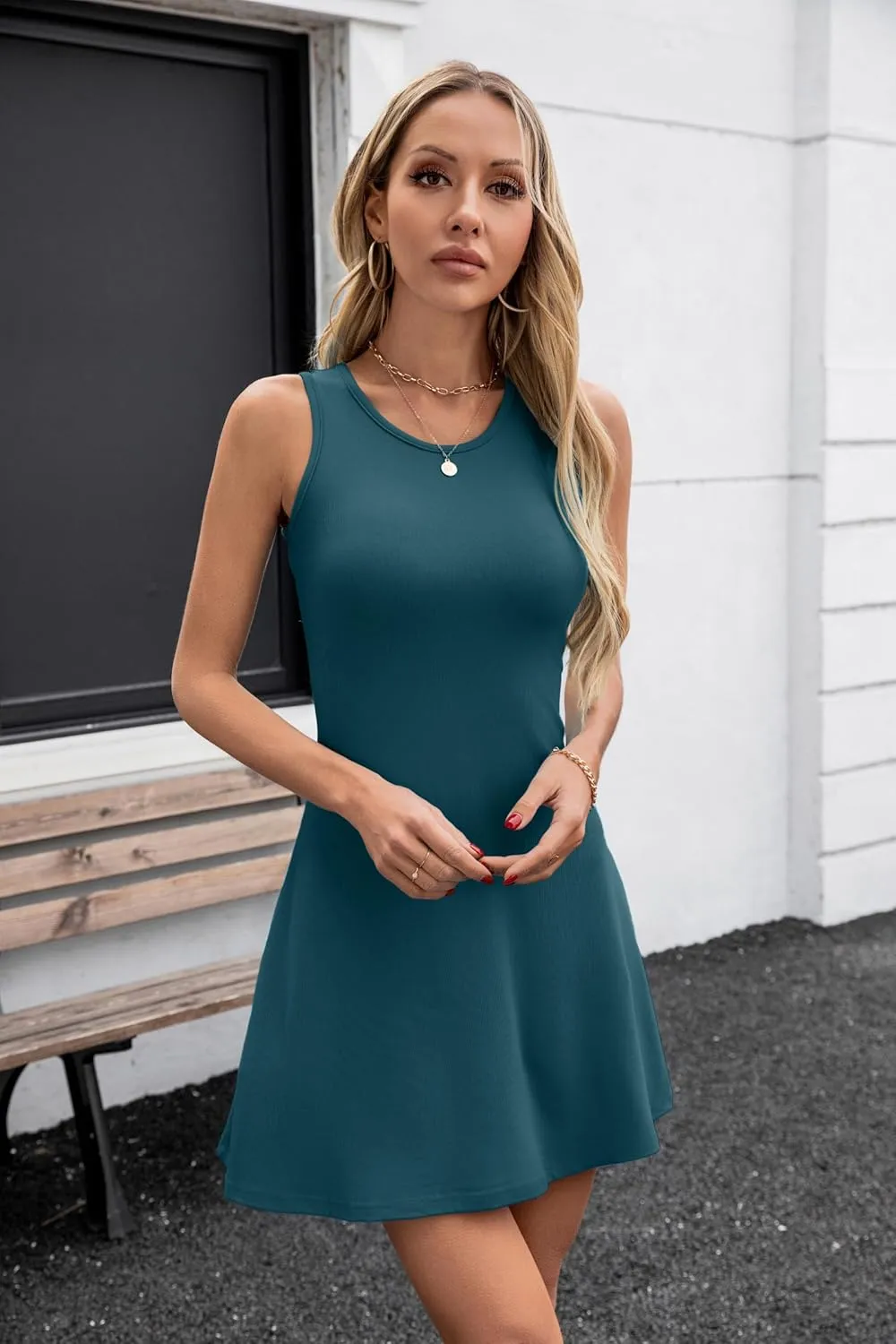 Valiamcep Womens Summer Sleeveless Beach Casual Dresses Crewneck Tank Dress Knit Sports Workout A Line Mini Dresses