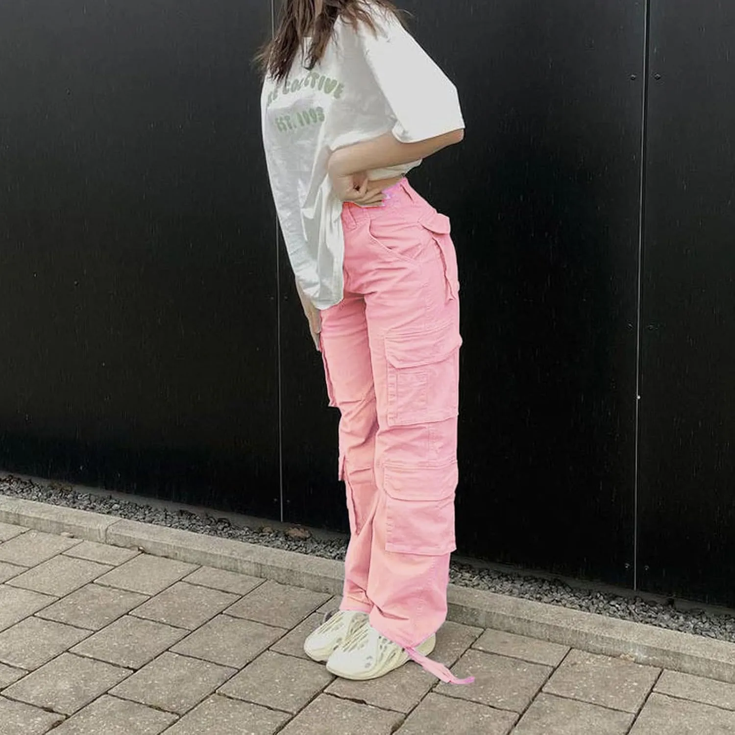 Viatabuna High Waisted Cargo Pants for Women Baggy Y2k Straight Wide Leg Pants with Pockets Streetwear