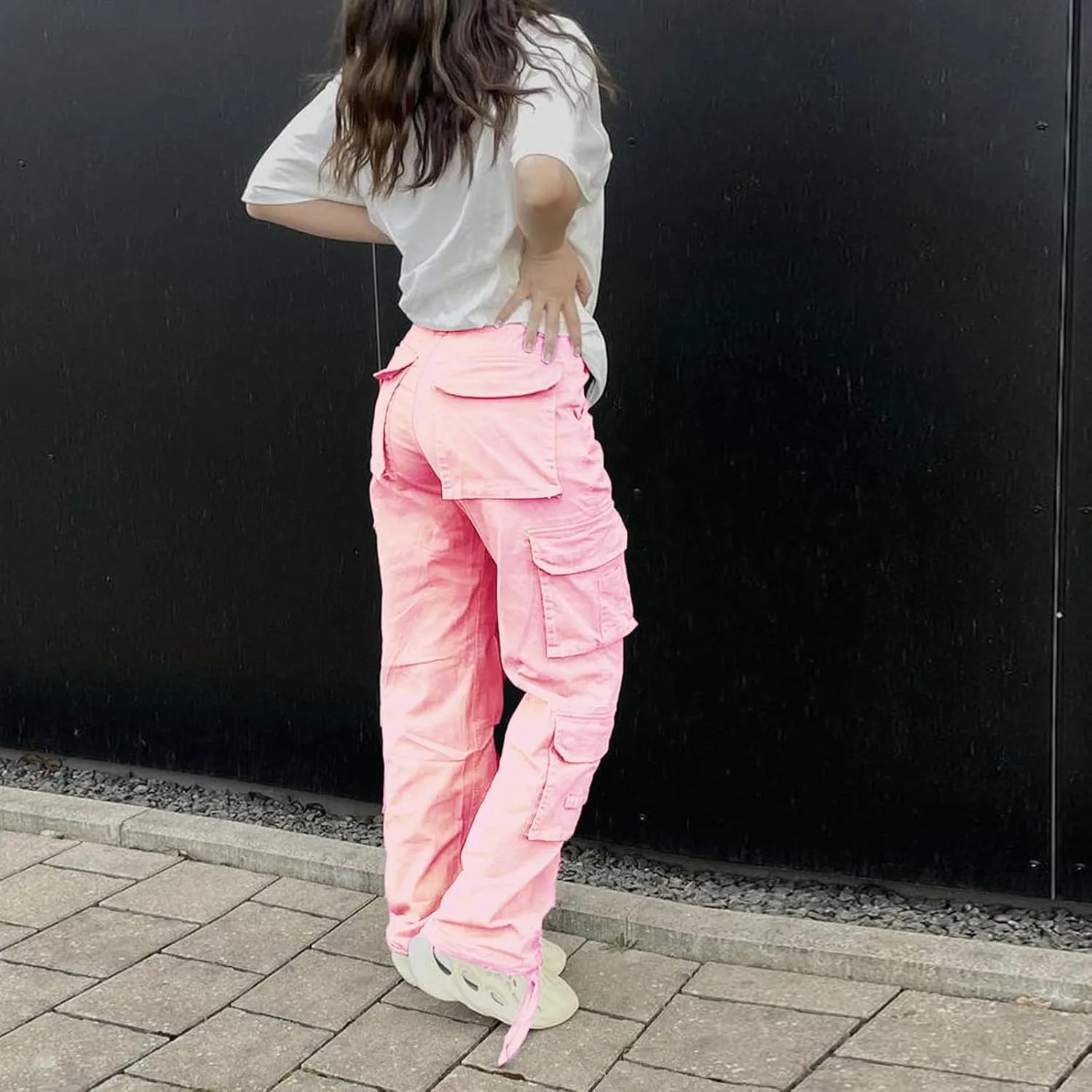 Viatabuna High Waisted Cargo Pants for Women Baggy Y2k Straight Wide Leg Pants with Pockets Streetwear
