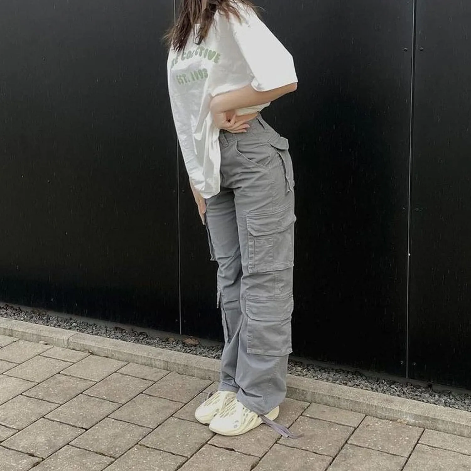 Viatabuna High Waisted Cargo Pants for Women Baggy Y2k Straight Wide Leg Pants with Pockets Streetwear