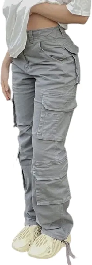 Viatabuna High Waisted Cargo Pants for Women Baggy Y2k Straight Wide Leg Pants with Pockets Streetwear