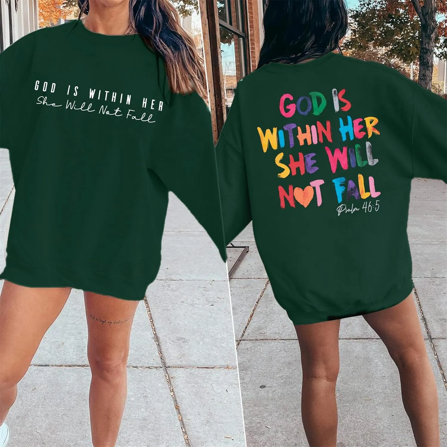 VILOVE Christian Sweatshirt Women Bible Verse Pullover Christian God Is Within Her Long Sleeve Inspirational Blouse Top