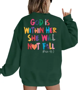 VILOVE Christian Sweatshirt Women Bible Verse Pullover Christian God Is Within Her Long Sleeve Inspirational Blouse Top