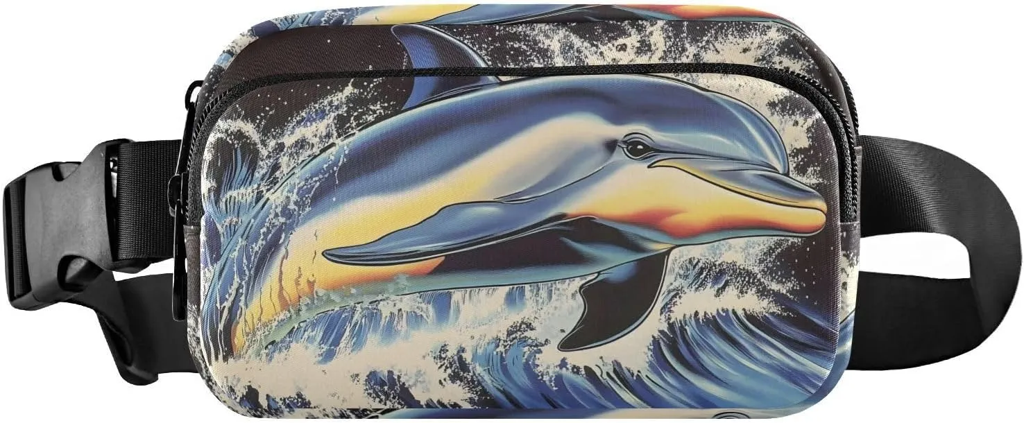 Vintage Dolphin Fanny Pack Water Resistant, Women Men Waist Pack Sling Bag Purse for Travel Hiking