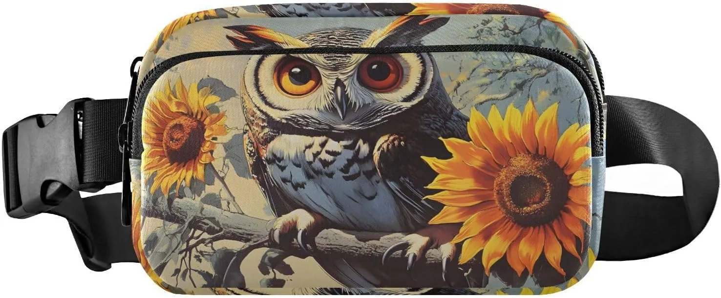 Vintage Owl Fanny Pack Water Resistant, Women Men Waist Pack Sling Bag Purse for Travel Hiking