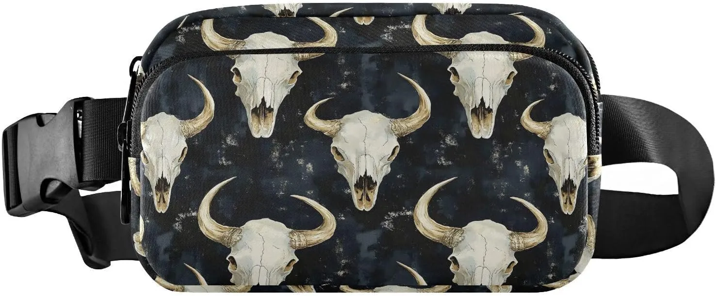 Vintage Skull Bison Fanny Pack Water Resistant, Women Men Waist Pack Sling Bag Purse for Travel Hiking