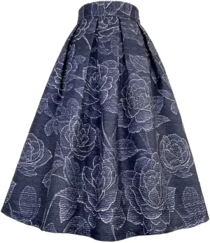 Vsadsau Woman High Waist Pleated Skirts A-Line Flared Maxi Skirts High Waist Pleated Midi Skirt