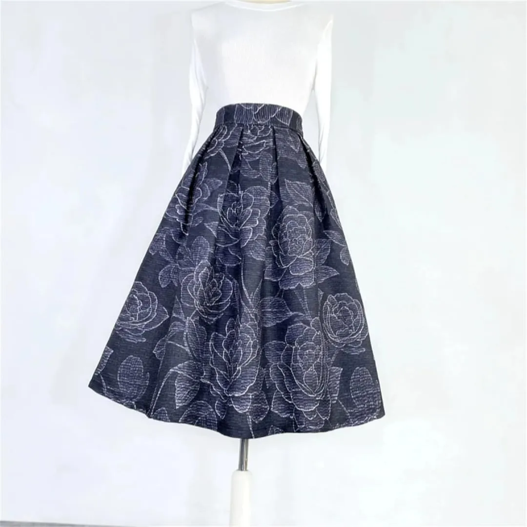Vsadsau Woman High Waist Pleated Skirts A-Line Flared Maxi Skirts High Waist Pleated Midi Skirt