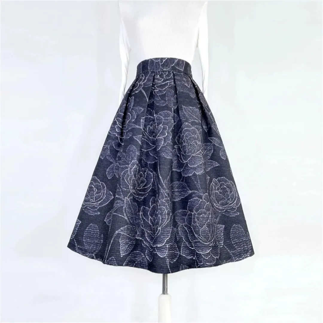 Vsadsau Woman High Waist Pleated Skirts A-Line Flared Maxi Skirts High Waist Pleated Midi Skirt