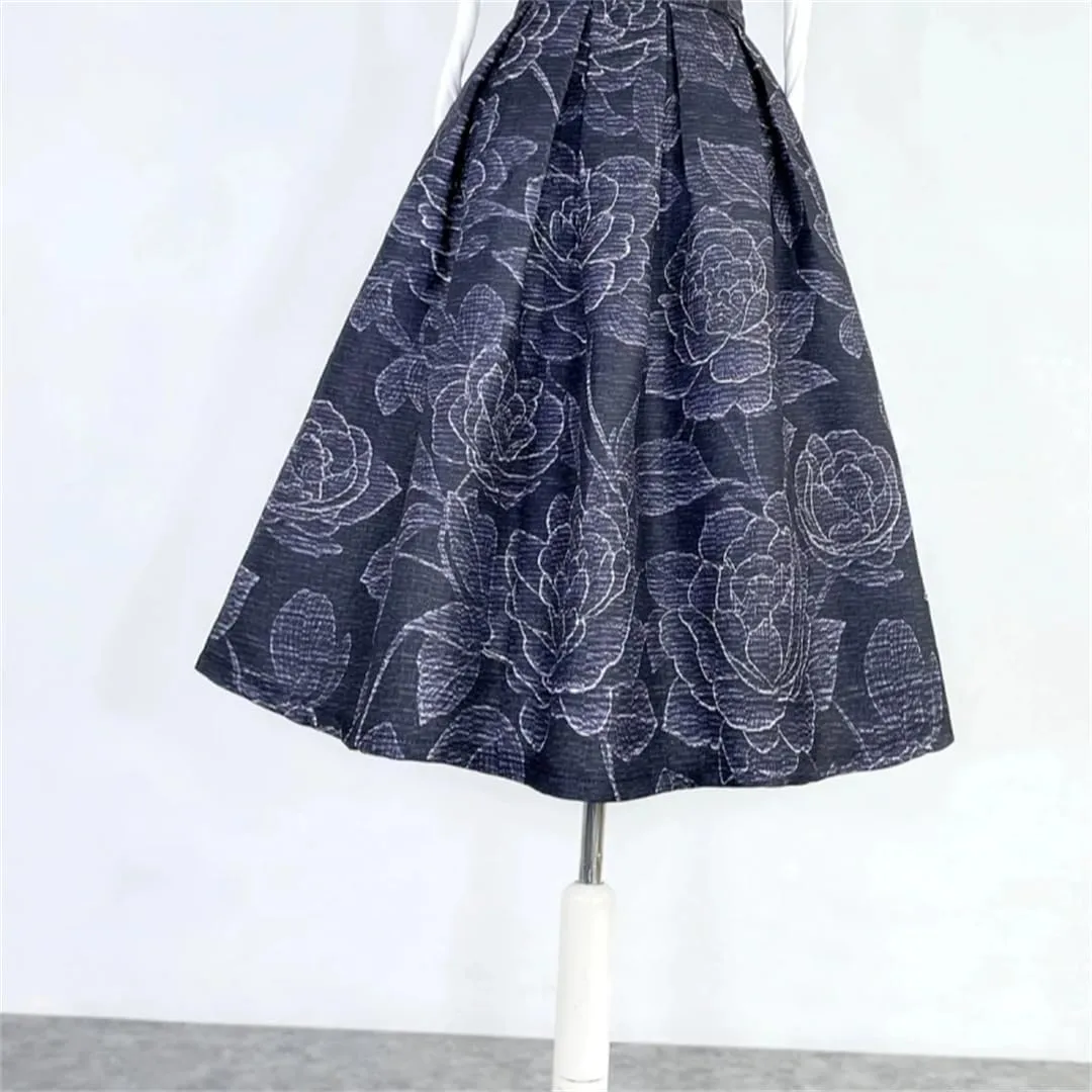 Vsadsau Woman High Waist Pleated Skirts A-Line Flared Maxi Skirts High Waist Pleated Midi Skirt