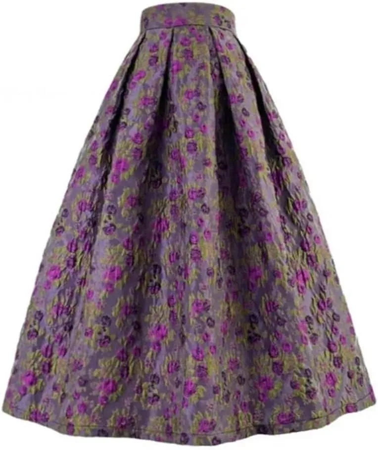 Vsadsau Women Retro Elegant Skirt High Waist Long Midi Skirt Printed Birthday Outfit Skirt