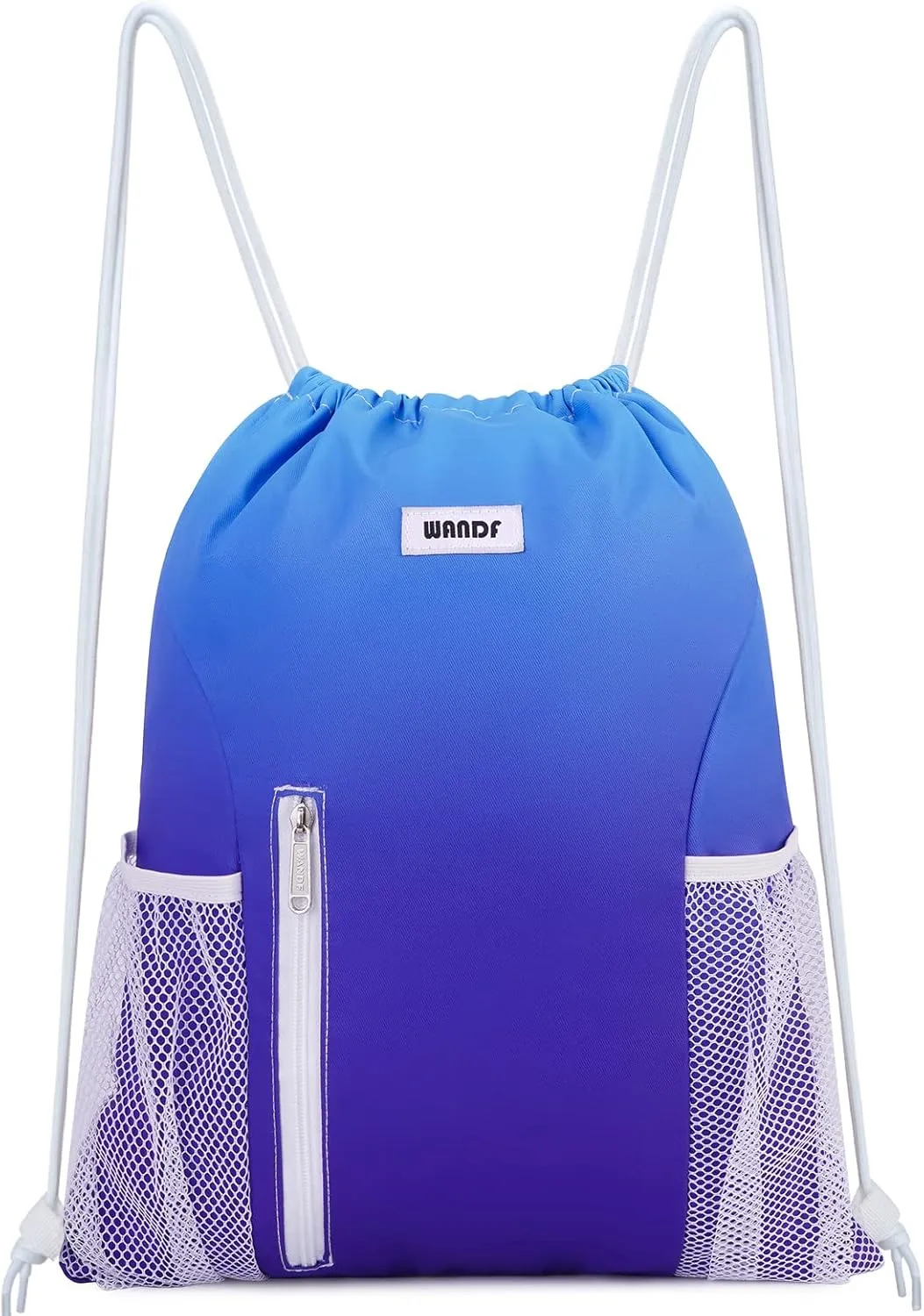 WANDF Drawstring Backpack Sports Gym Sackpack with Mesh Pockets Water Resistant String Bag for Women Men (Blue)