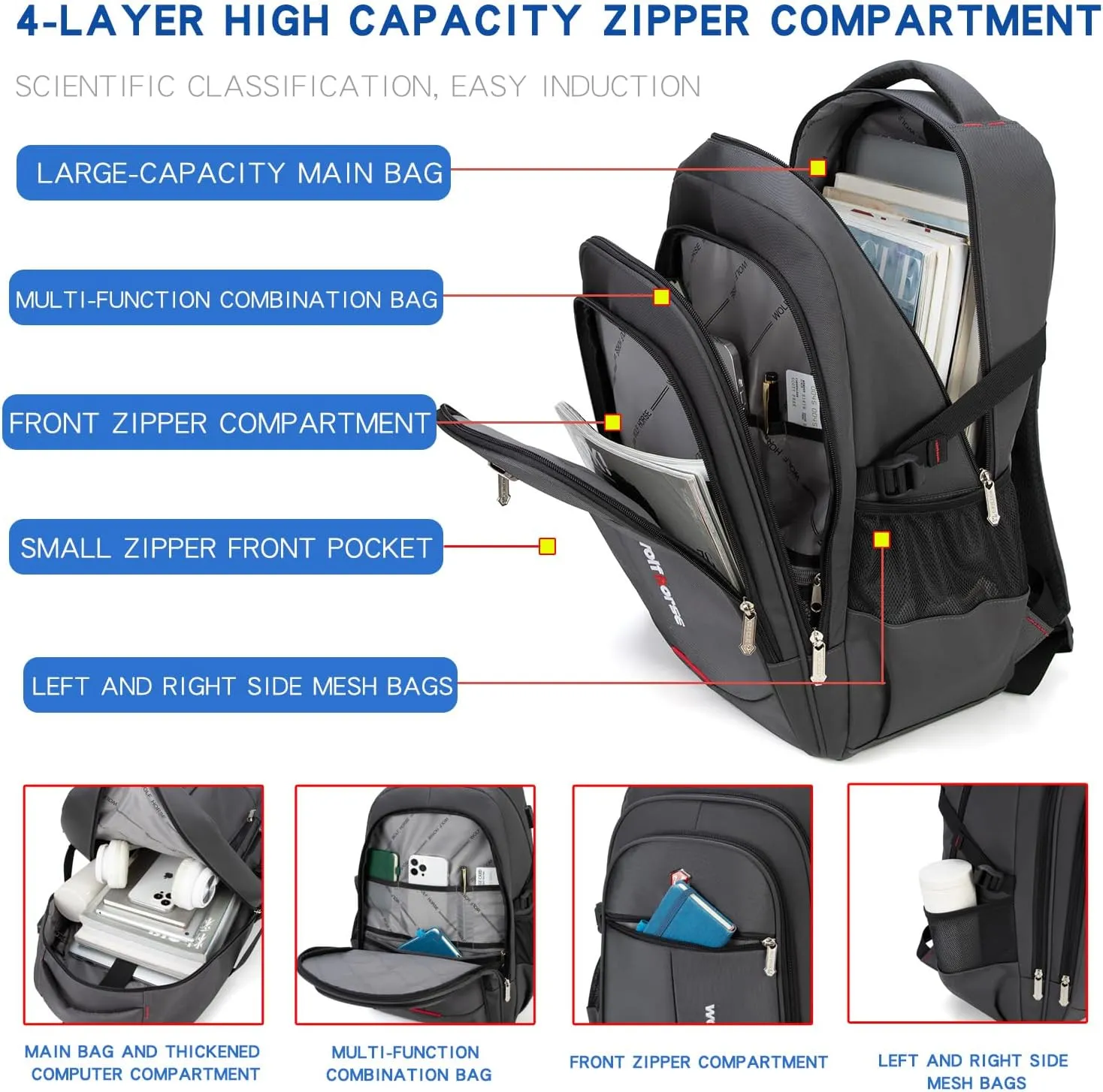 Water Resistant Laptop Backpack with Shoulder Strap, Standard Trvel Backpack for Men and Women, Black (Dark gray)