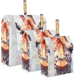Watercolor Giraffe Compression Packing Cubes, 3pcs Compressible Expandable Travel Packing Organizer, Travel Cubes for Suitcase Carry On