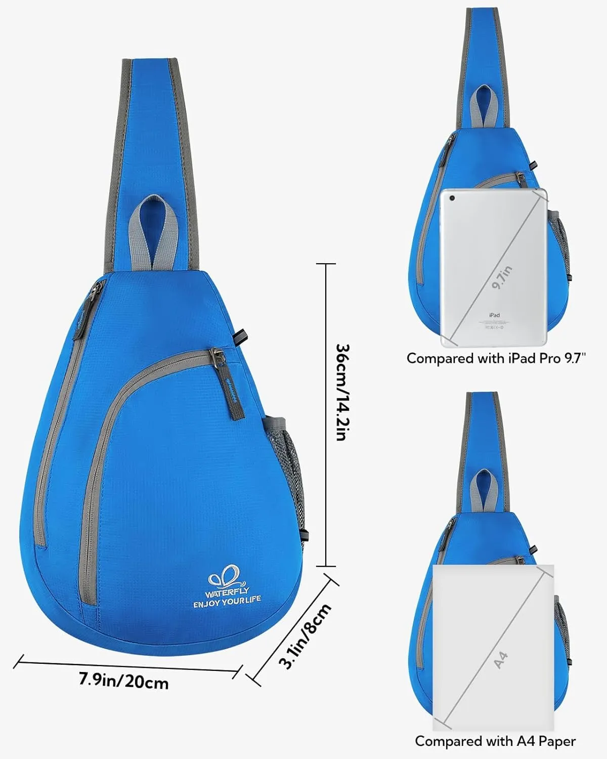 WATERFLY Crossbody Sling Bag Small Water Resistant Backpack Lightweight Shoulder Chest Daypack for Men Women Hiking Travel